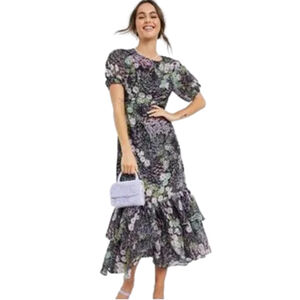 Dark Pink UK Brand Maxi Day Dress Tiered Open Back Floral Tea Party Wedding 10